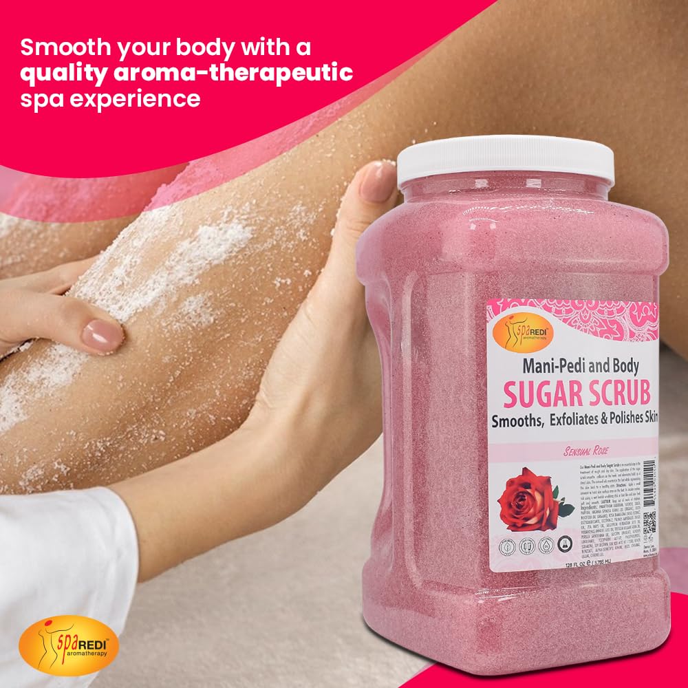 SPA REDI Sugar Body Scrub | Sensual Rose 128 Oz – Exfoliate, Hydrate & Nourish
