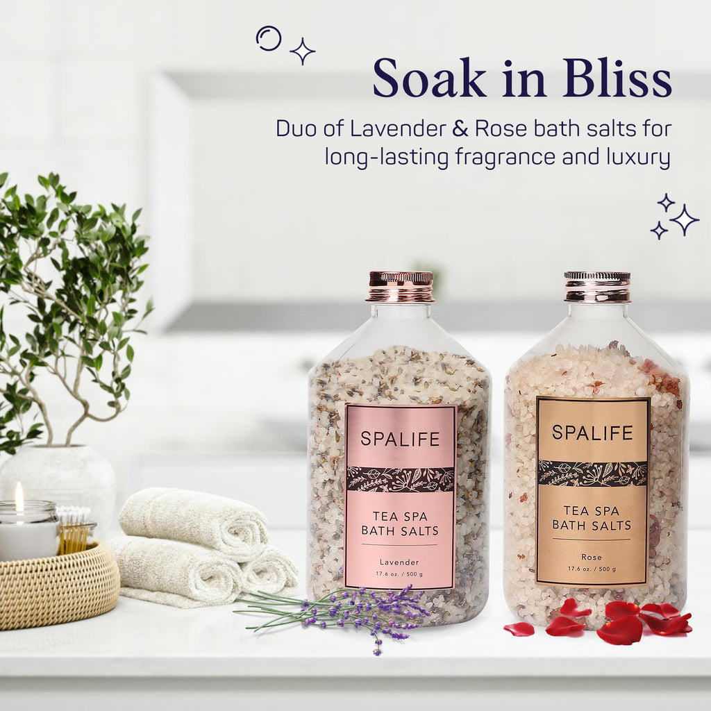 SpaLife Effervescent Rose & Lavender Bath Salts – Dead Sea Mineral Soak Duo (2 x 17.6 oz)
