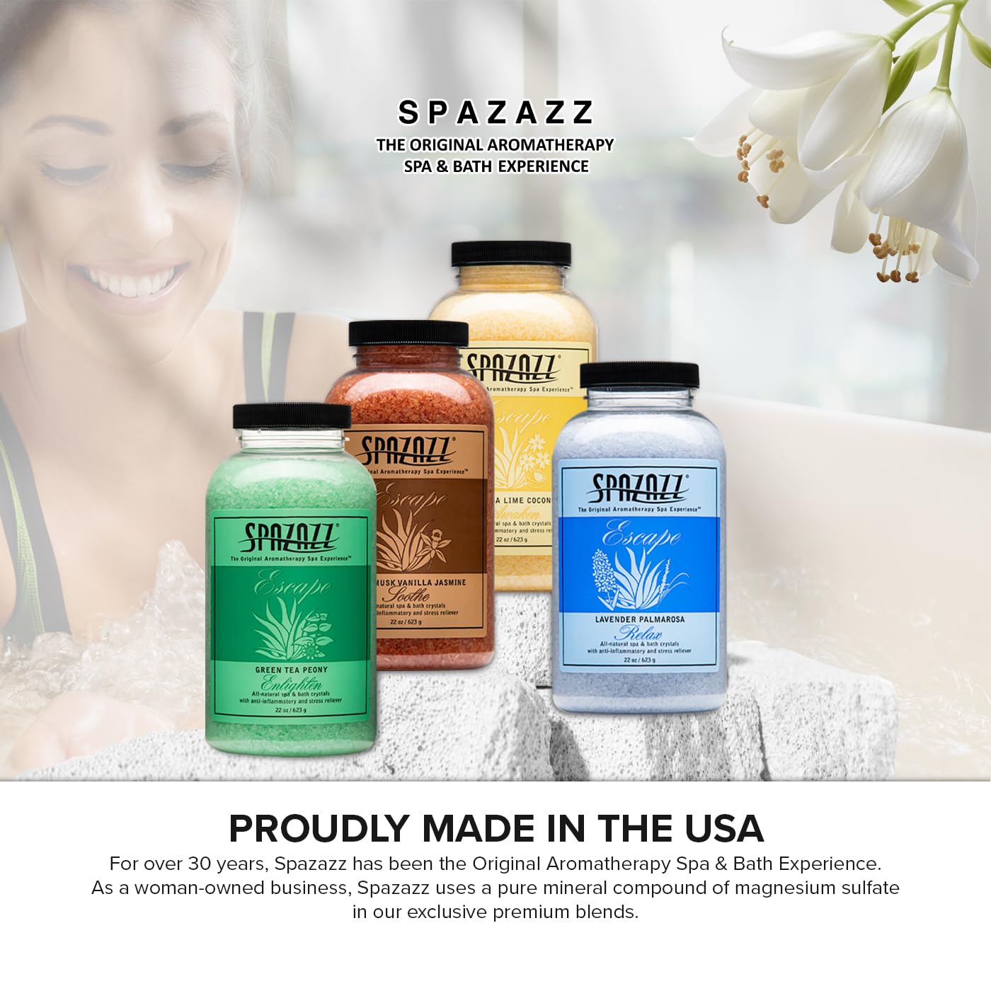 Spazazz Escape Collection 4-Pack: Hot Tub & Spa Bath Salt Aromatherapy