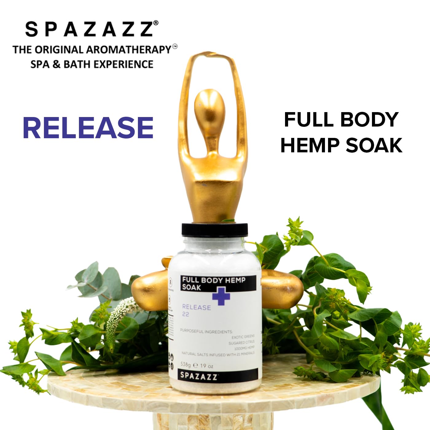 Spazazz Full Body Hemp Soak - 1000mg Hemp Bath Salts for Spa-Quality Baths & Hot Tubs | 538g