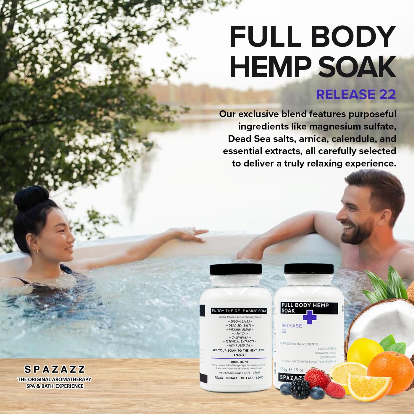 Spazazz Full Body Hemp Soak - 1000mg Hemp Bath Salts for Spa-Quality Baths & Hot Tubs | 538g