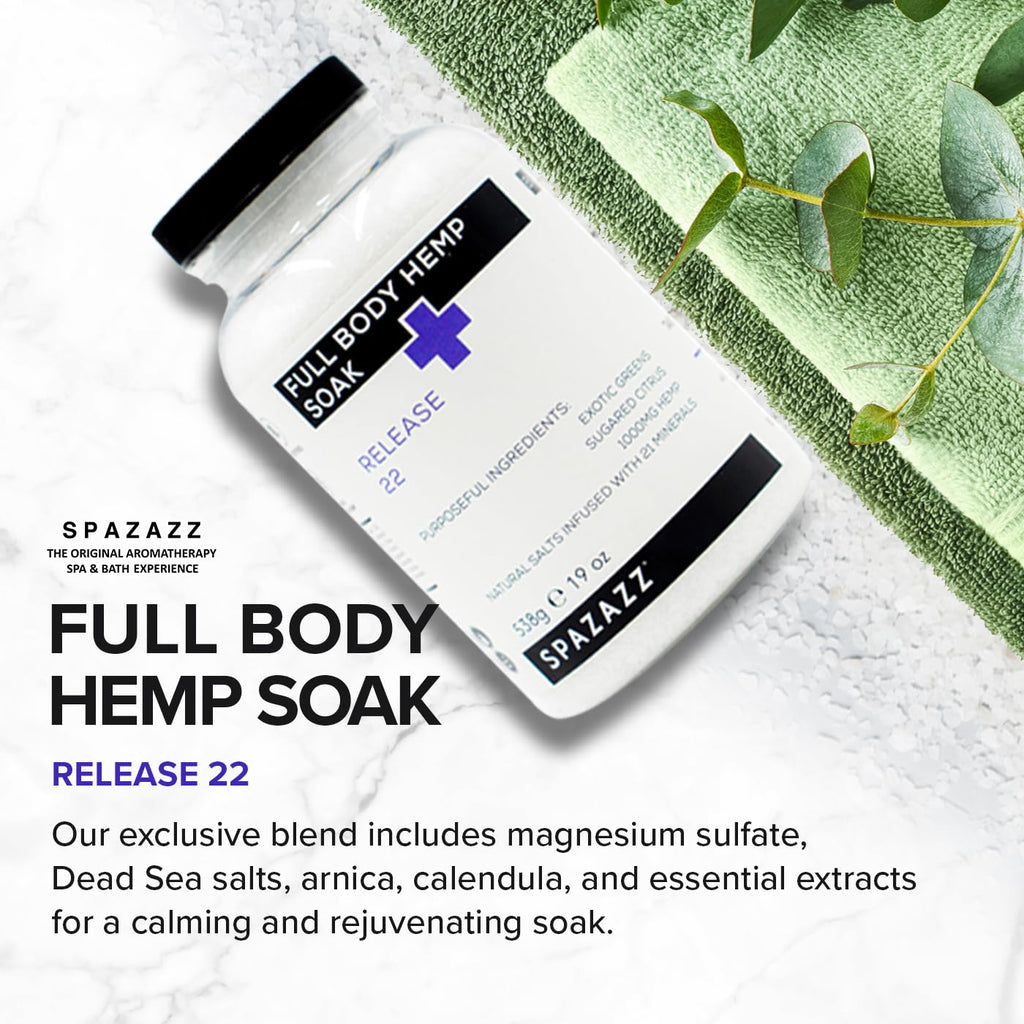 Spazazz Full Body Hemp Soak - 1000mg Hemp Bath Salts for Spa-Quality Baths & Hot Tubs | 538g