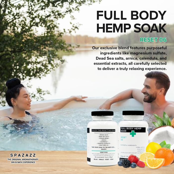 Spazazz Full Body Hemp Soak - 1000mg Hemp - Spa Aromatherapy Bath Salt Crystals - 538g / 19oz (Reset 06)