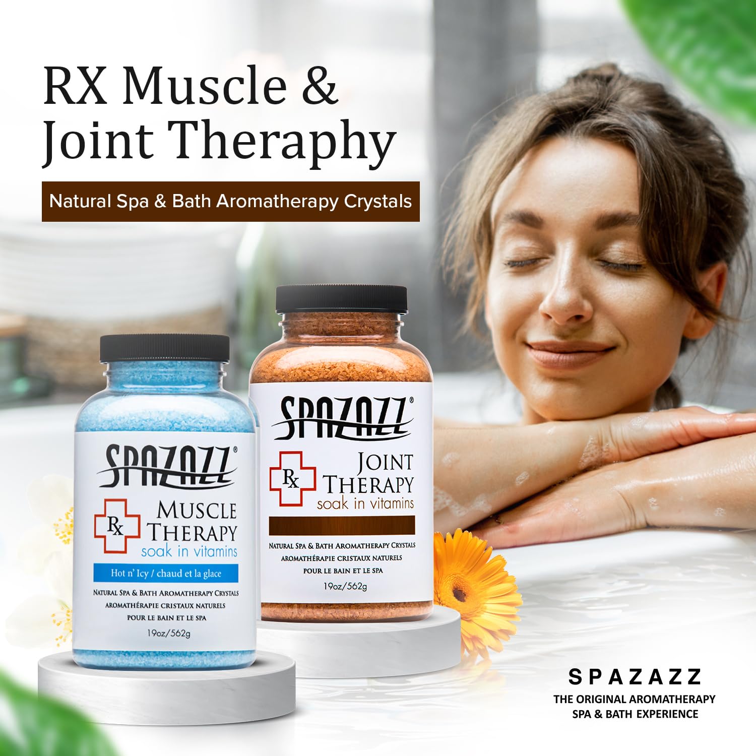 Spazazz RX Therapy Collection: Joint Therapy & Muscle Therapy Bath Salts – 2-Pack Bundle (19 oz Each)