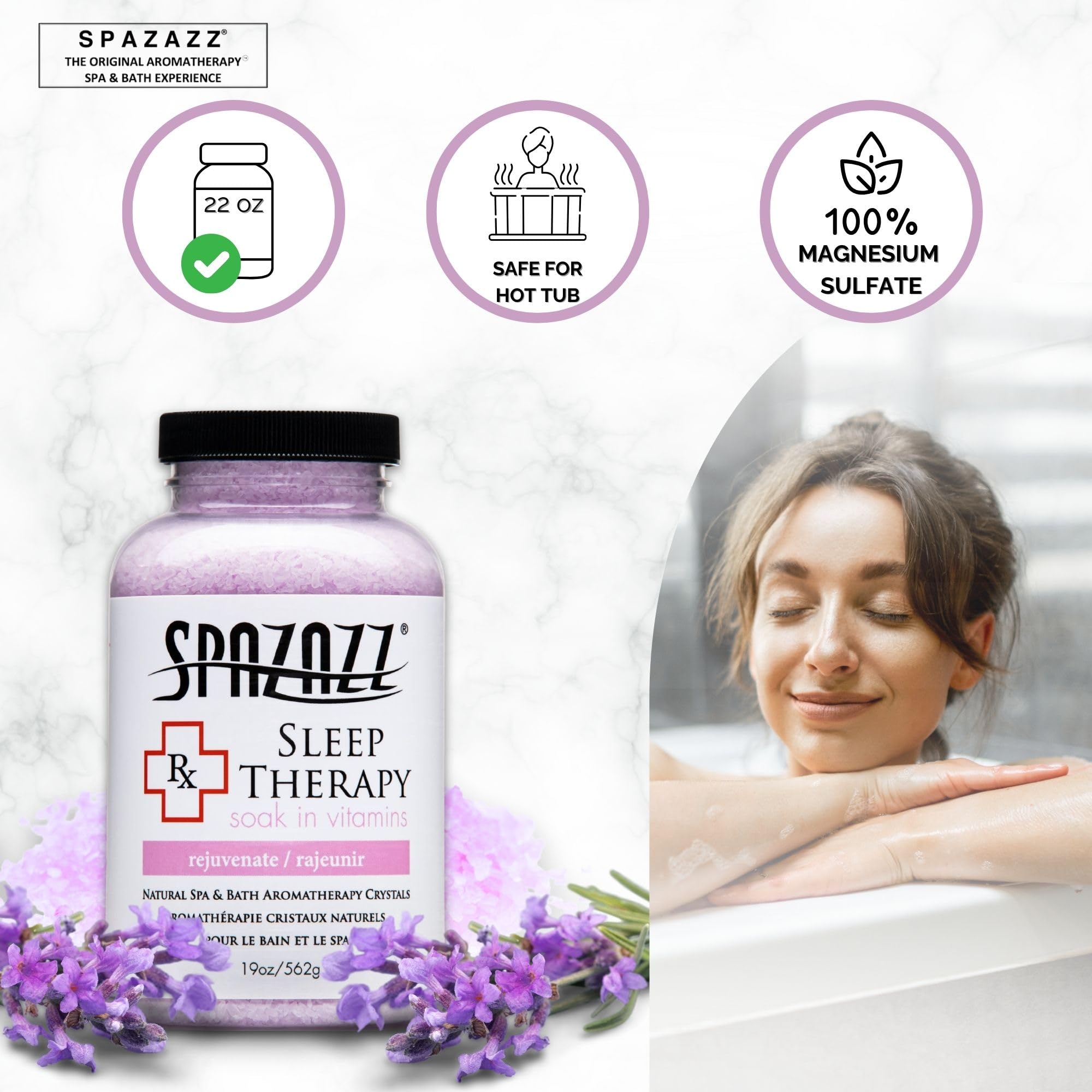 Spazazz RX Sleep Therapy Bath Salt Crystals – 2-Pack (19 oz Each) for Relaxing Aromatherapy in Hot Tubs & Baths