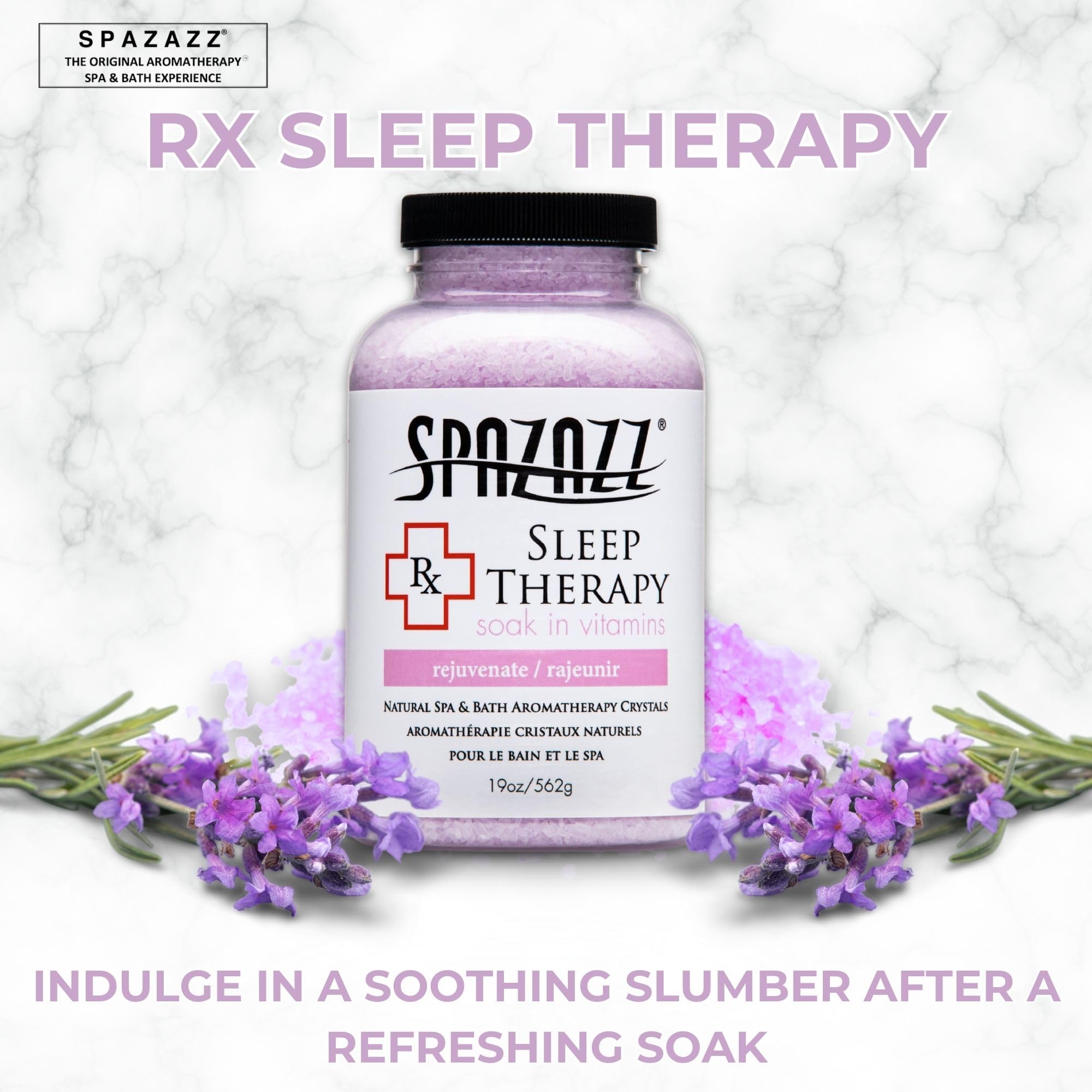 Spazazz RX Sleep Therapy Bath Salt Crystals – 2-Pack (19 oz Each) for Relaxing Aromatherapy in Hot Tubs & Baths