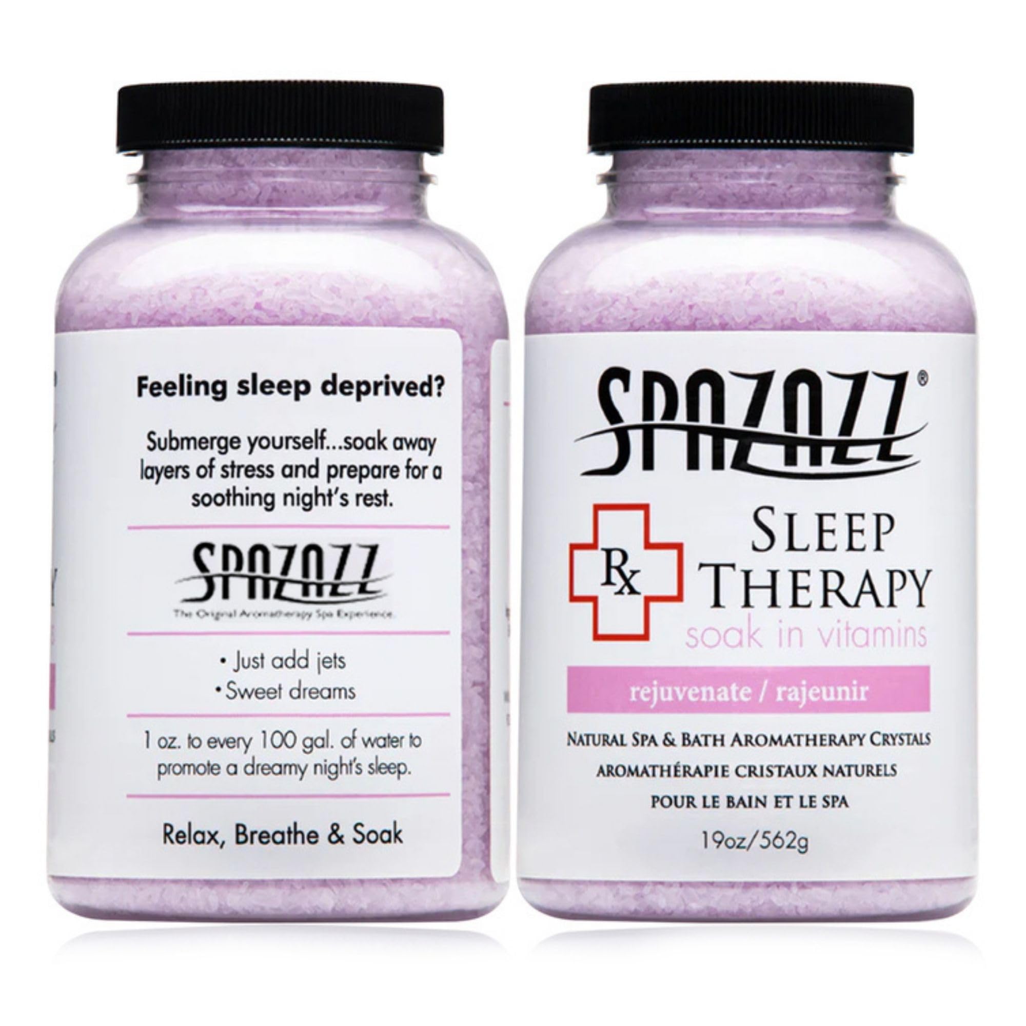 Spazazz RX Sleep Therapy Bath Salt Crystals – 2-Pack (19 oz Each) for Relaxing Aromatherapy in Hot Tubs & Baths