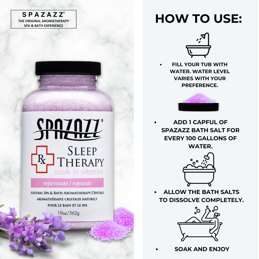 Spazazz RX Sleep Therapy Bath Salt Crystals – 2-Pack (19 oz Each) for Relaxing Aromatherapy in Hot Tubs & Baths