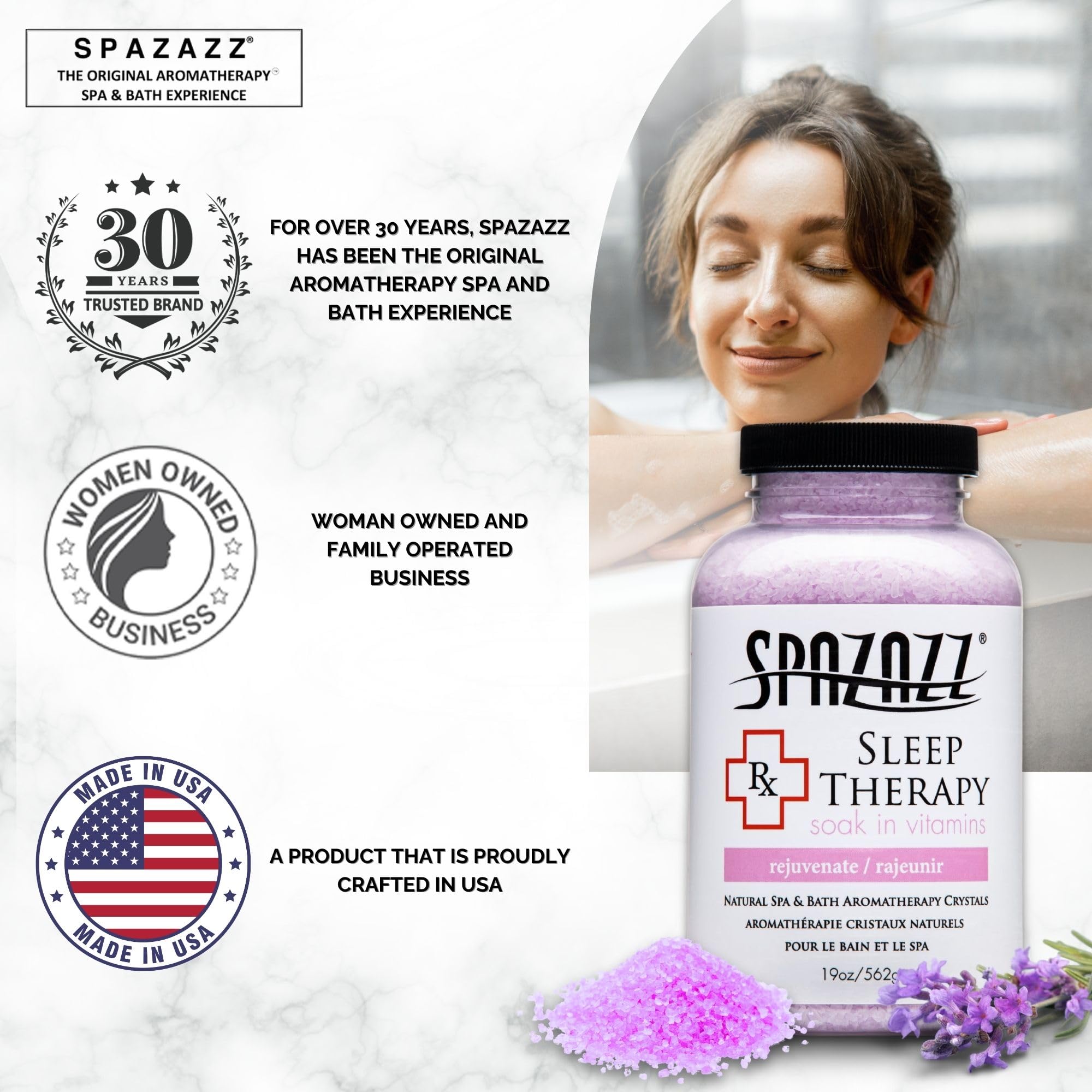Spazazz RX Sleep Therapy Bath Salt Crystals – 2-Pack (19 oz Each) for Relaxing Aromatherapy in Hot Tubs & Baths
