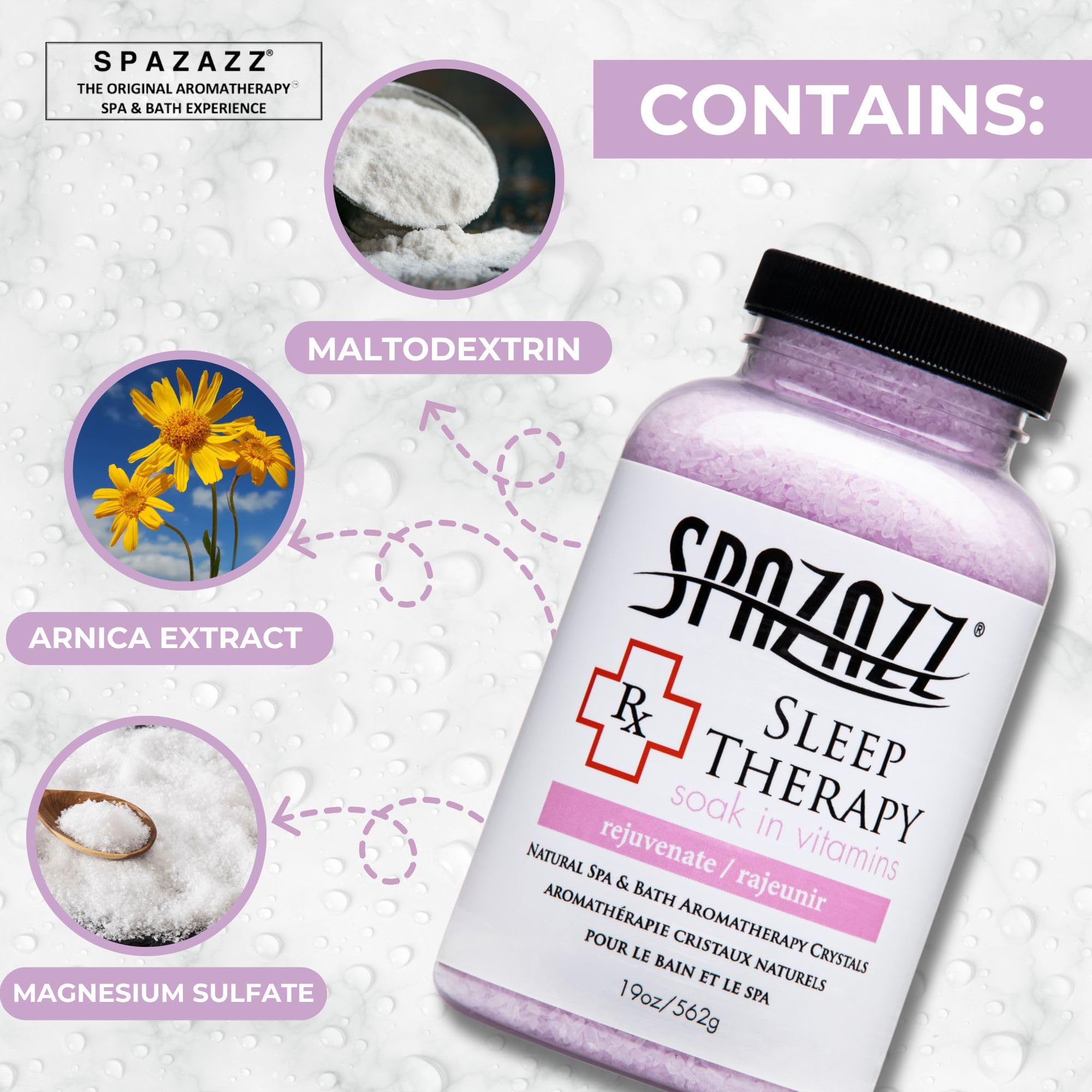Spazazz RX Sleep Therapy Bath Salt Crystals – 2-Pack (19 oz Each) for Relaxing Aromatherapy in Hot Tubs & Baths