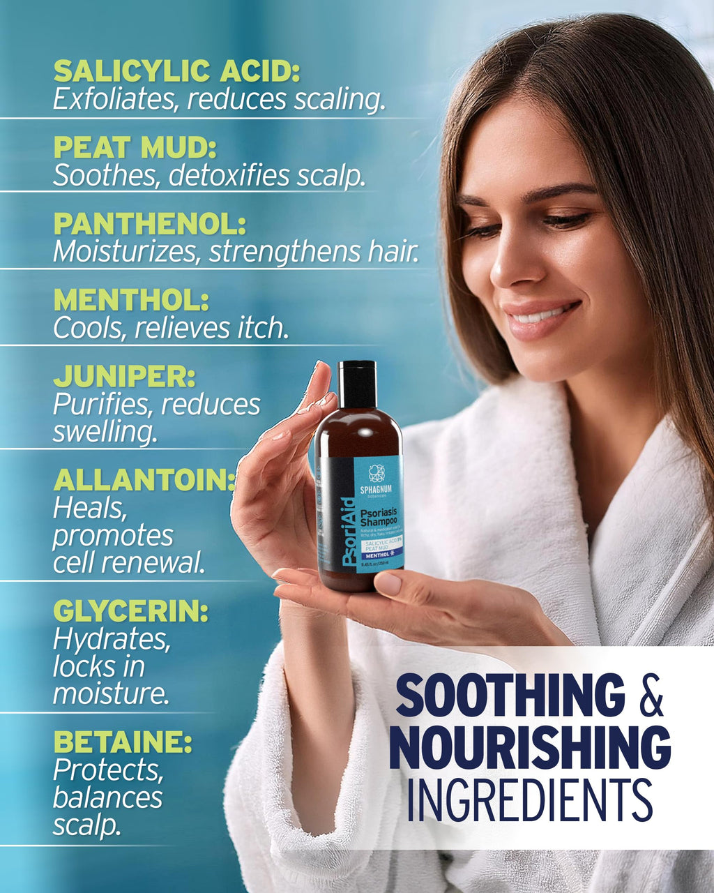 Sphagnum Botanicals Psoriasis Shampoo with Salicylic Acid – Menthol & Peat Mud, Sulfate-Free – 13.5 fl oz