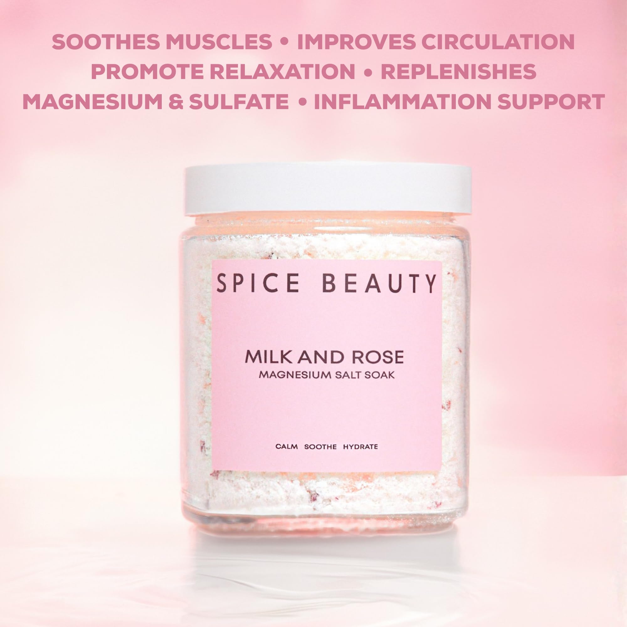 SPICE BEAUTY Goat Milk & Rose Magnesium Salt Soak | Epsom Bath Salt for Muscle Relaxation, Skin Hydration | 9 oz
