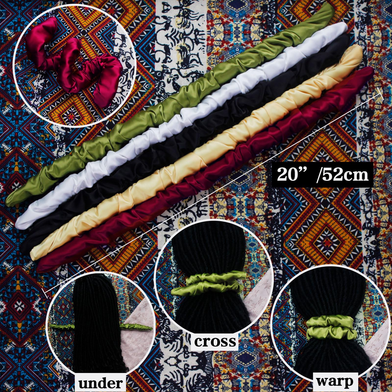 Spiral Lock Hair Tie Extra Large Scrunchies for Dreadlocks, Braids, Thick Hair – Colorful Dread Ties (Black)