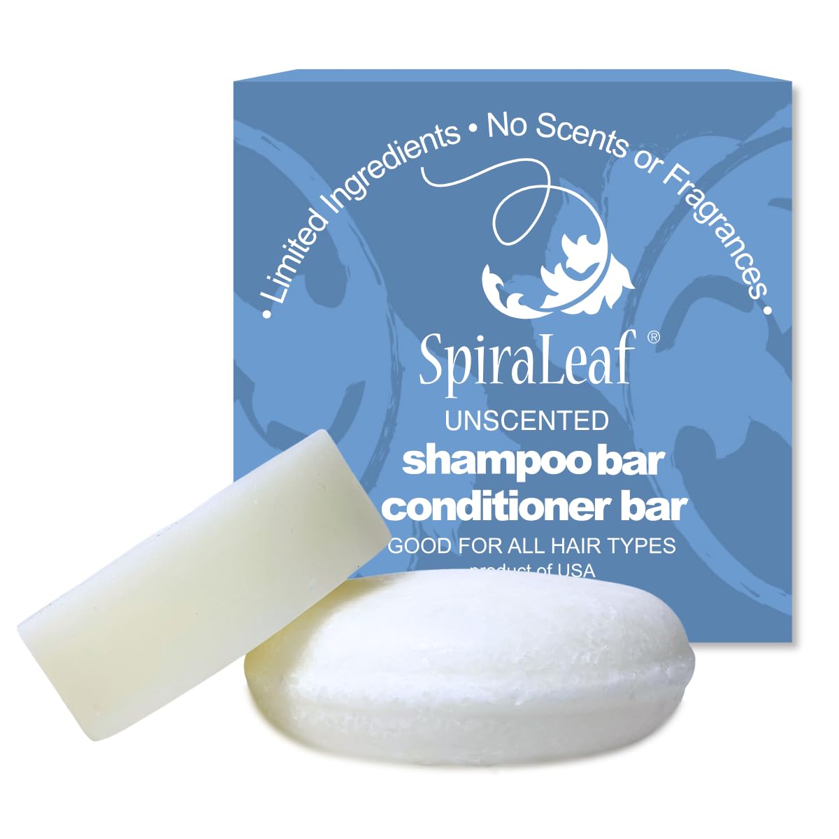 Spiraleaf Solid Shampoo Bar & Conditioner Bar Set – Unscented, Fragrance-Free, Limited Ingredients