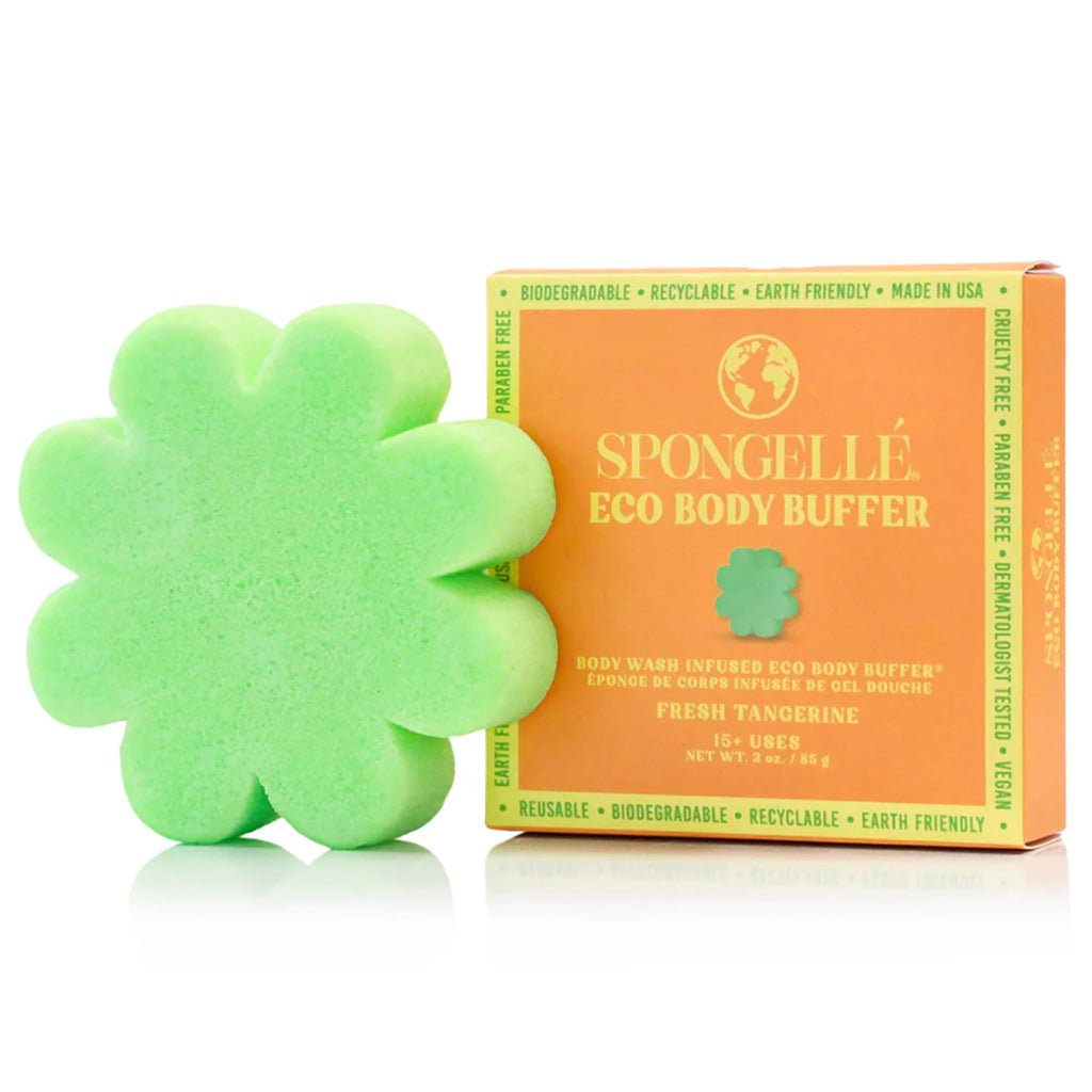 Spongelle Fresh Tangerine Eco Collection Body Buffer | Biodegradable, Vegan, Dermatologist-Tested | Made in USA | 15+ Uses
