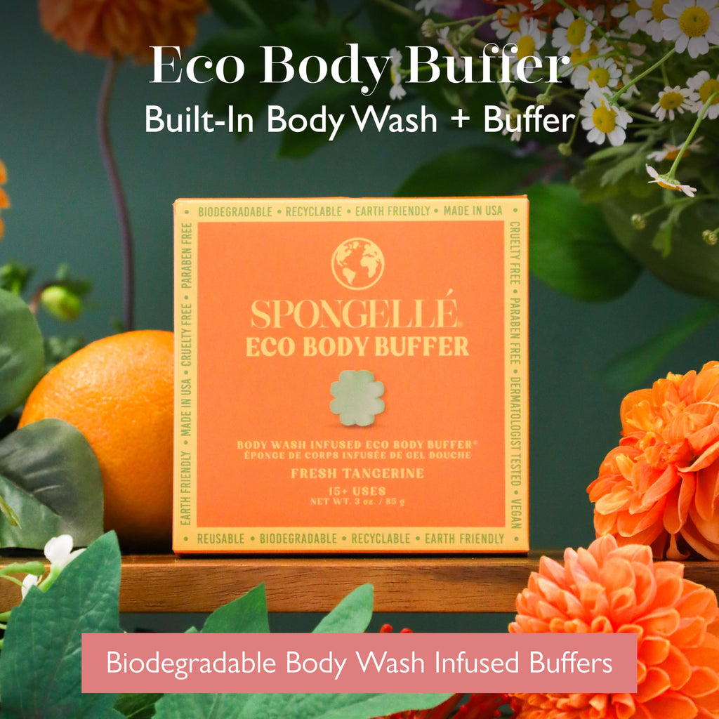 Spongelle Fresh Tangerine Eco Collection Body Buffer | Biodegradable, Vegan, Dermatologist-Tested | Made in USA | 15+ Uses