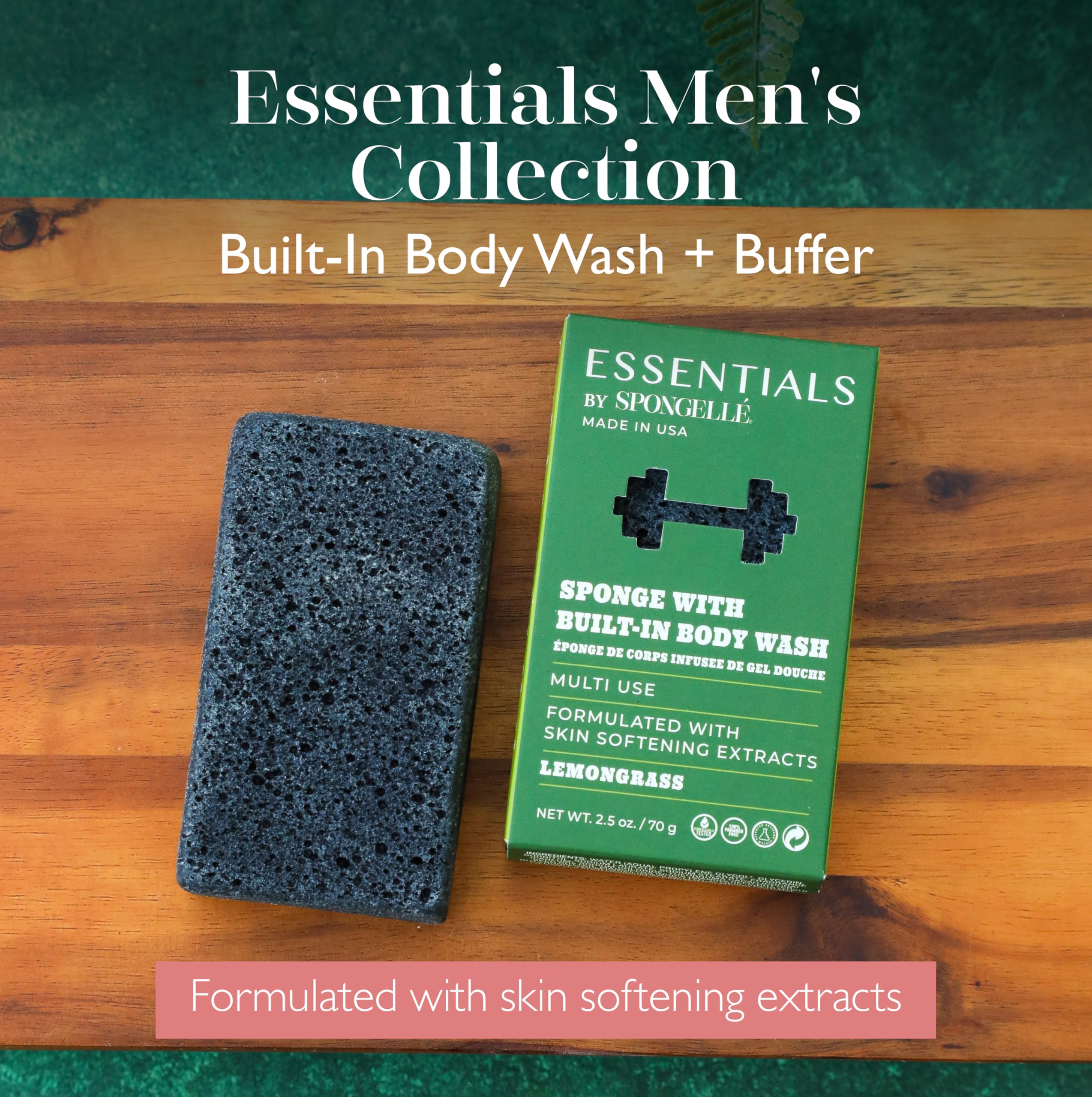 Spongelle Men’s Essentials Lemongrass Body Buffer – 3-in-1 Cleanse