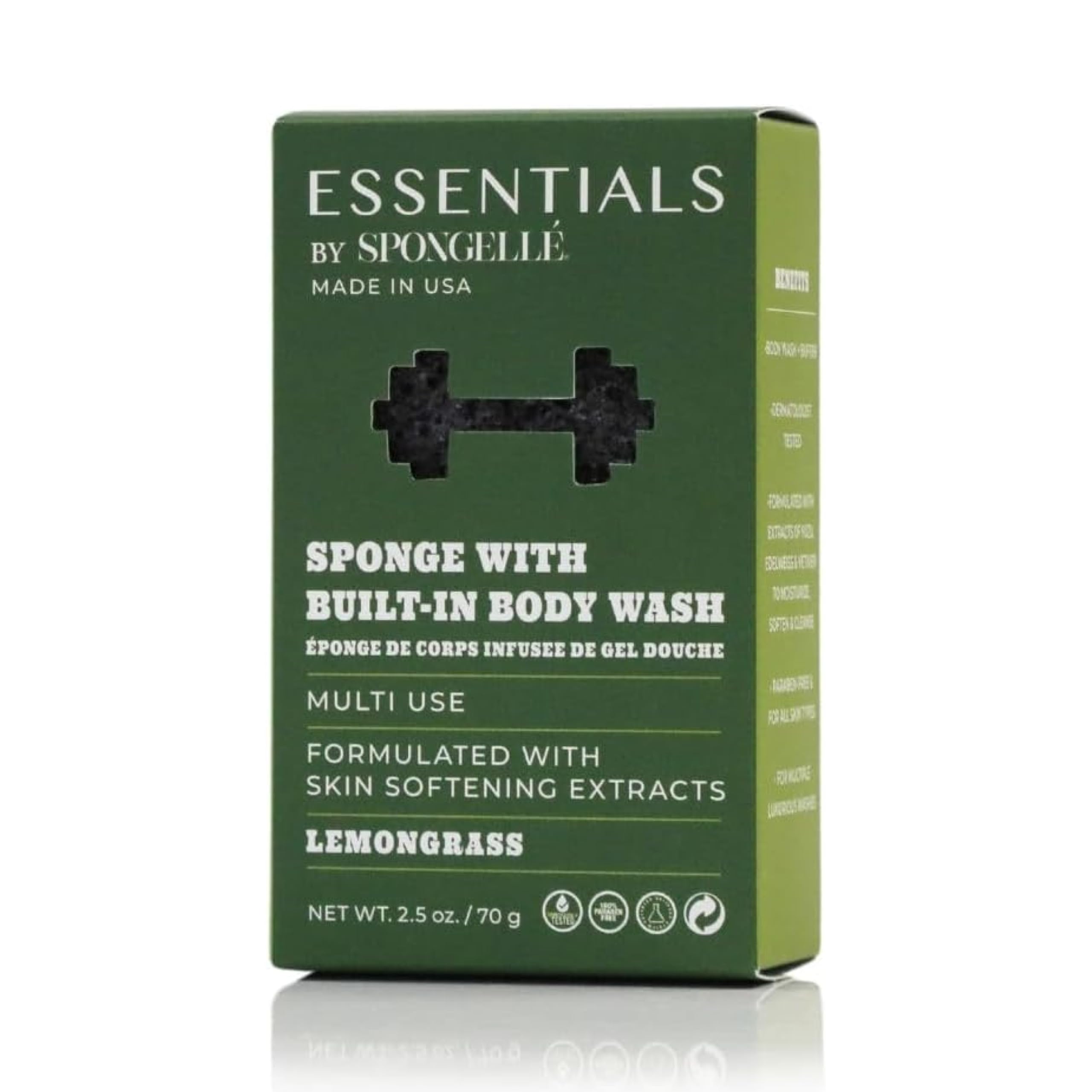 Spongelle Men’s Essentials Lemongrass Body Buffer – 3-in-1 Cleanse