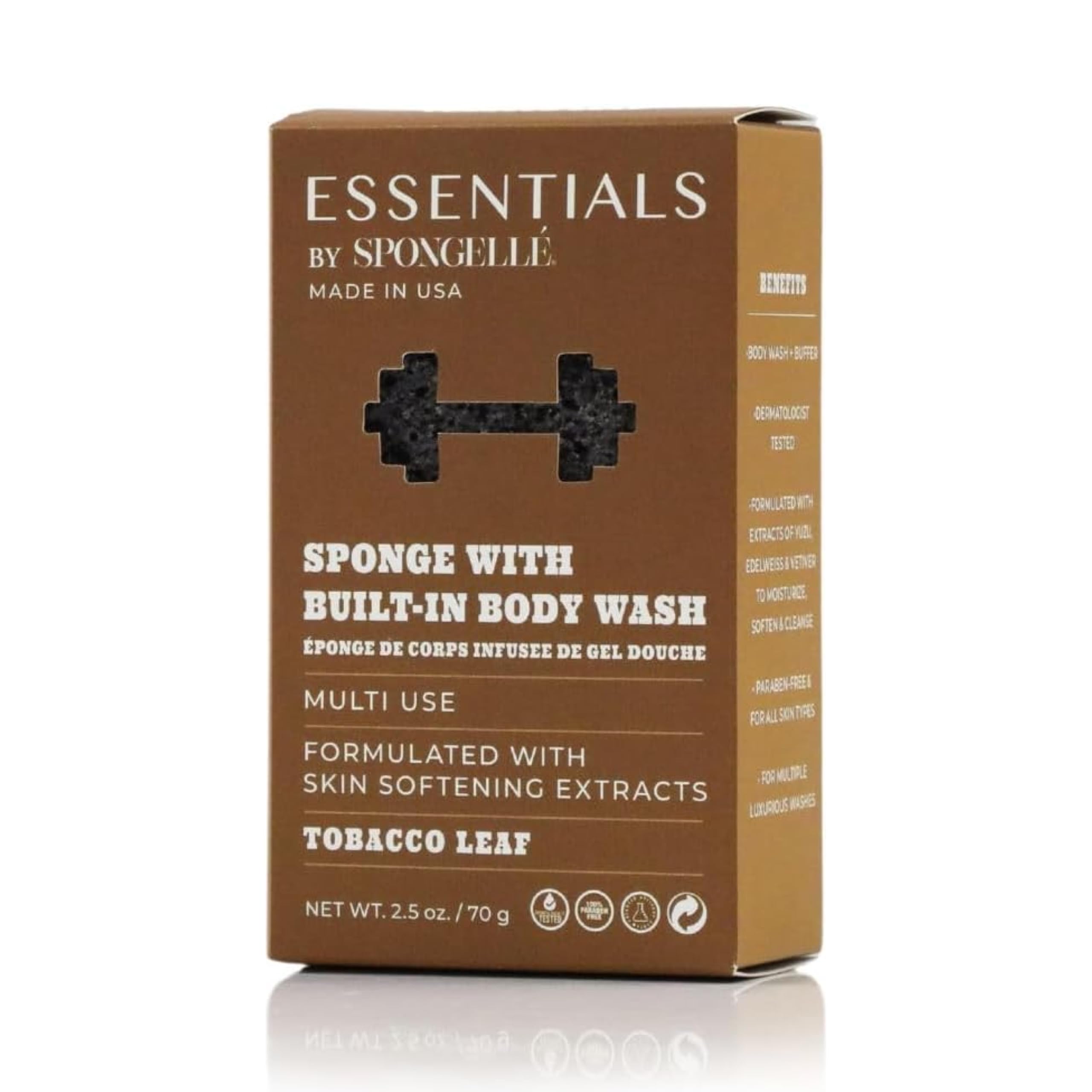 SPONGELLÉ Men’s Tobacco Leaf Buffer – 3-in-1 Cleanse, Exfoliate & Moisturize | Made in USA