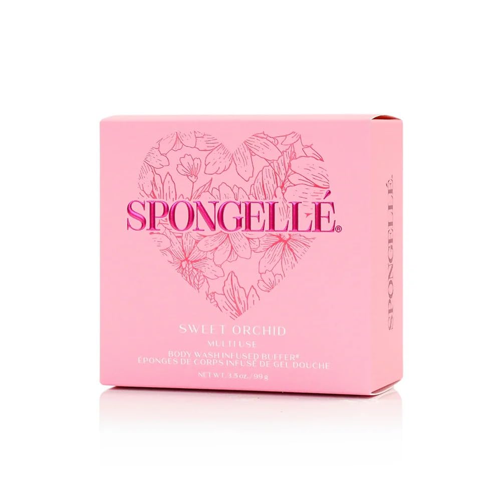 Spongellé Sweet Orchid Heart Buffer – Exfoliating Body Wash Sponge | Romantic Gifts