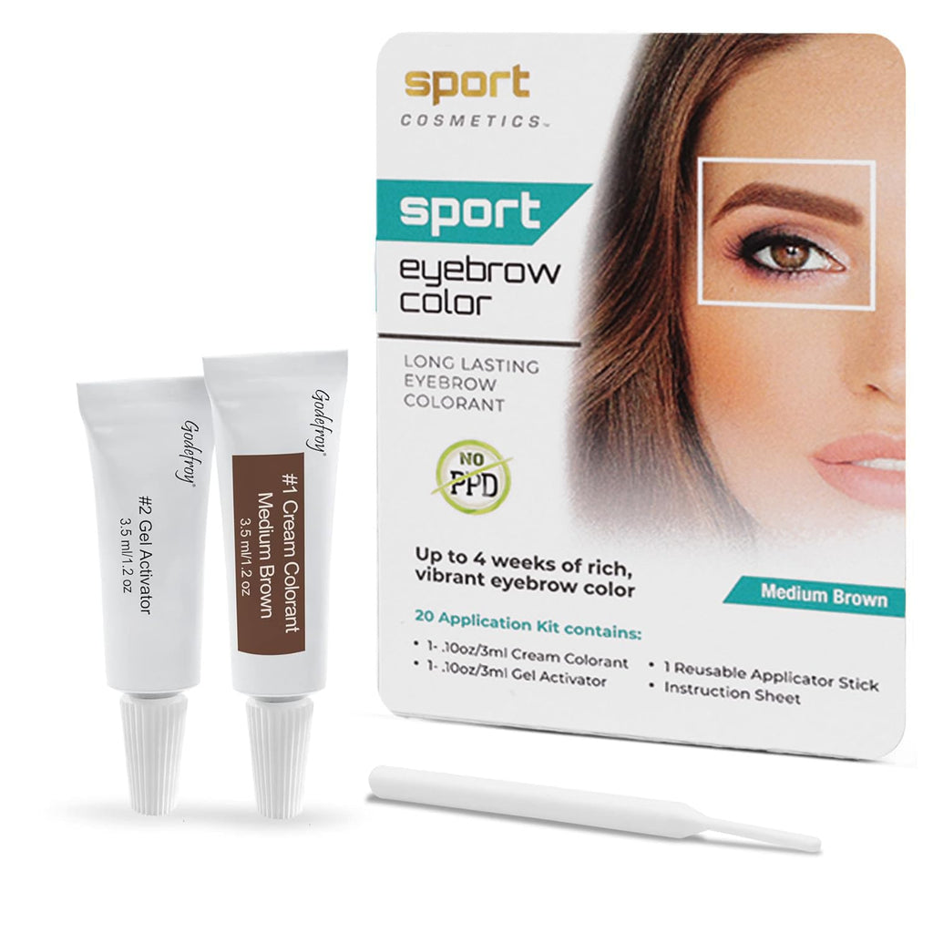 Sport Cosmetics Eyebrow Color for Women – Medium Brown, 20-Application Kit