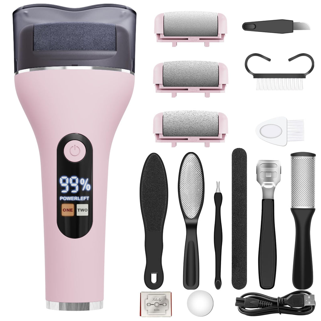 Spriaq 16-in-1 Electric Callus Remover for Feet – Rechargeable Pink Kit