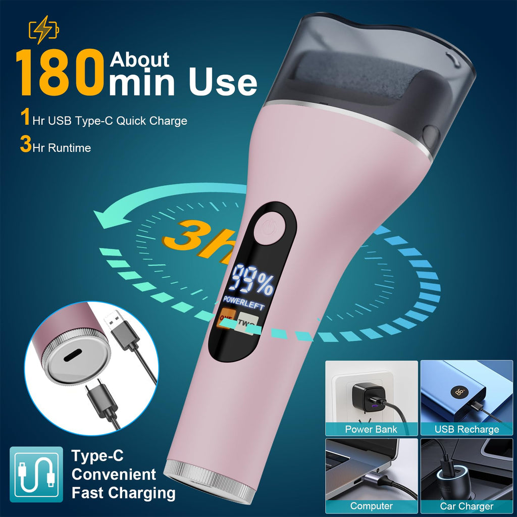 Spriaq 16-in-1 Electric Callus Remover for Feet – Rechargeable Pink Kit