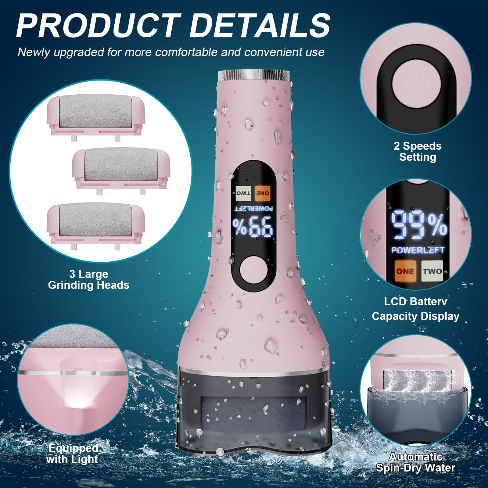 Spriaq 16-in-1 Electric Callus Remover for Feet – Rechargeable Pink Kit