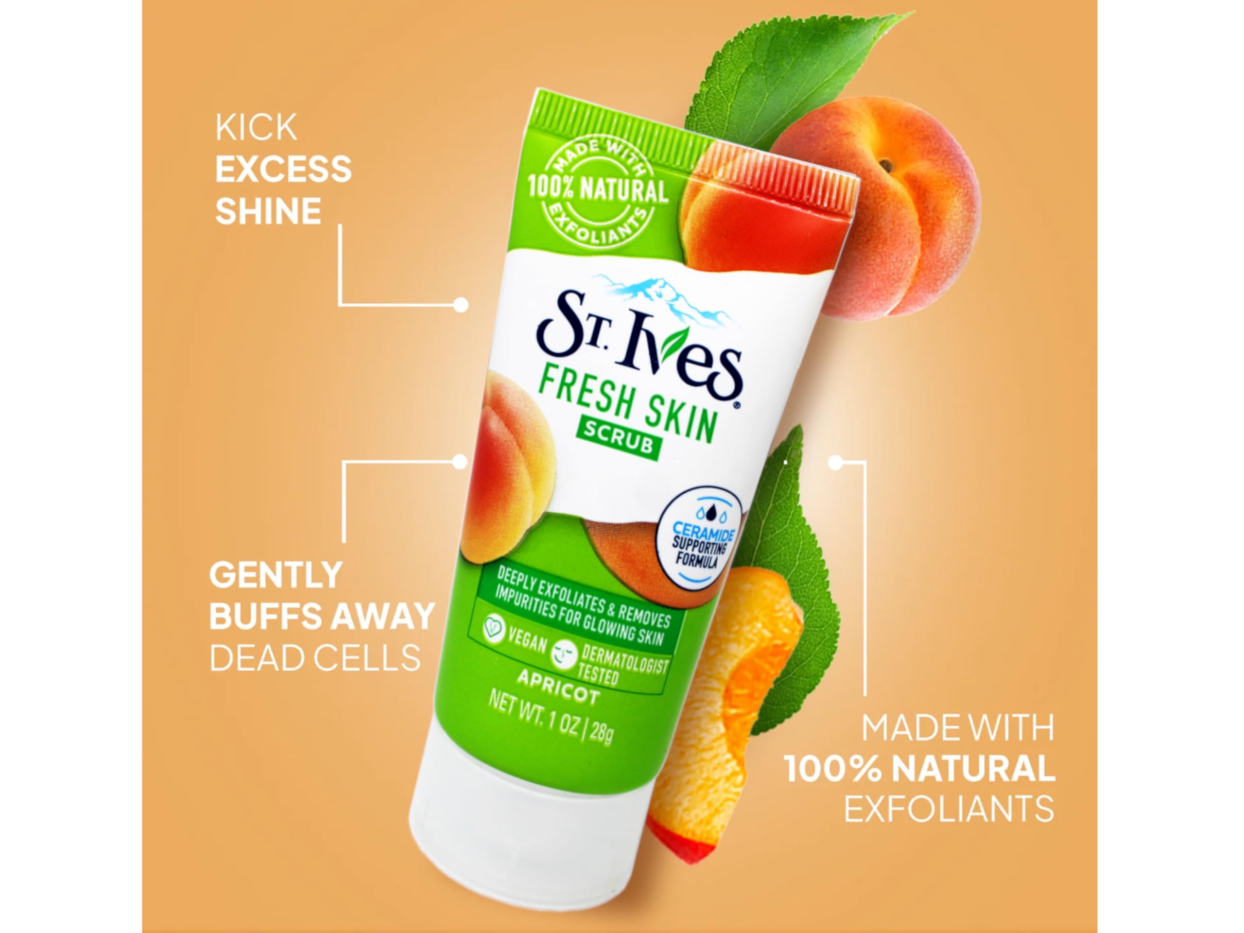 St. Ives Fresh Skin Scrub – Deep Apricot Exfoliator for Radiant Skin, 1 oz (12 Pack)