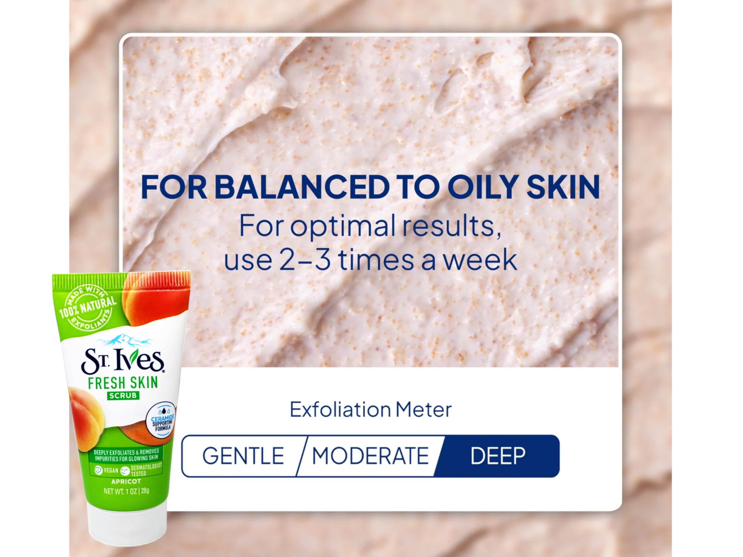 St. Ives Fresh Skin Scrub – Deep Apricot Exfoliator for Radiant Skin, 1 oz (12 Pack)