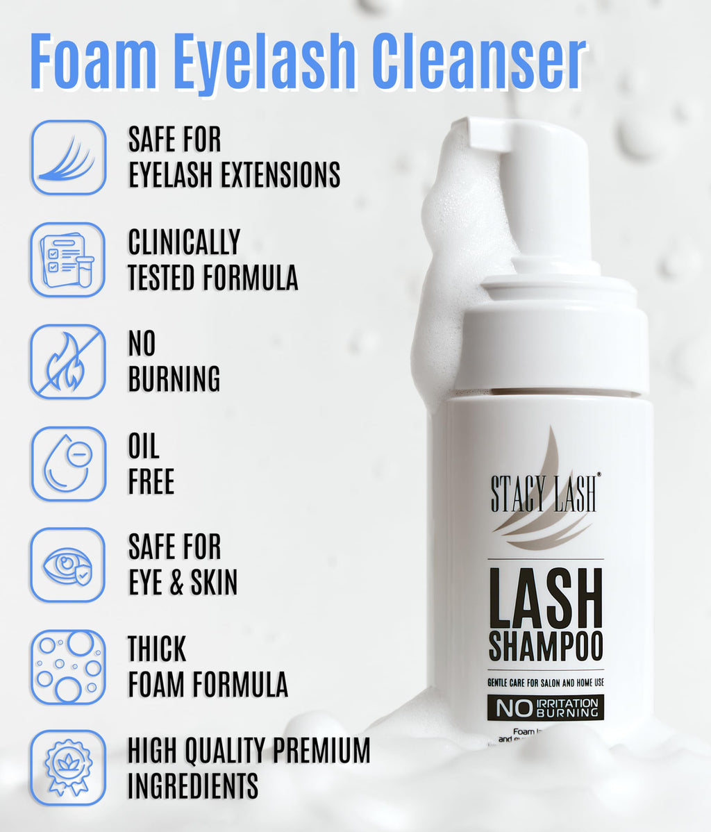 STACY LASH Shampoo & Lash Growth Serum Kit — 50ml Foaming Cleanser, Brush Bundle, 5ml Serum