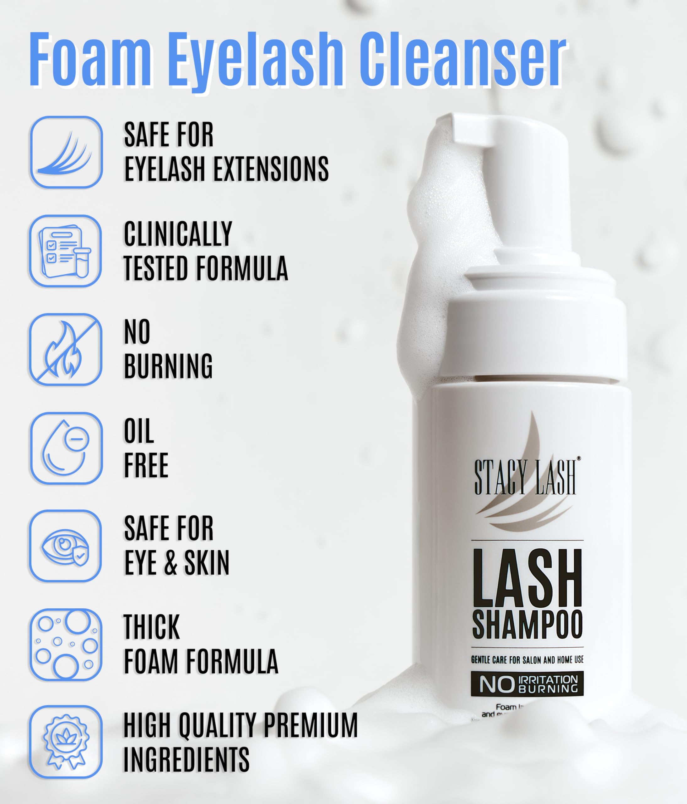 STACY LASH Shampoo & Lash Growth Serum Kit — 50ml Foaming Cleanser, Brush Bundle, 5ml Serum