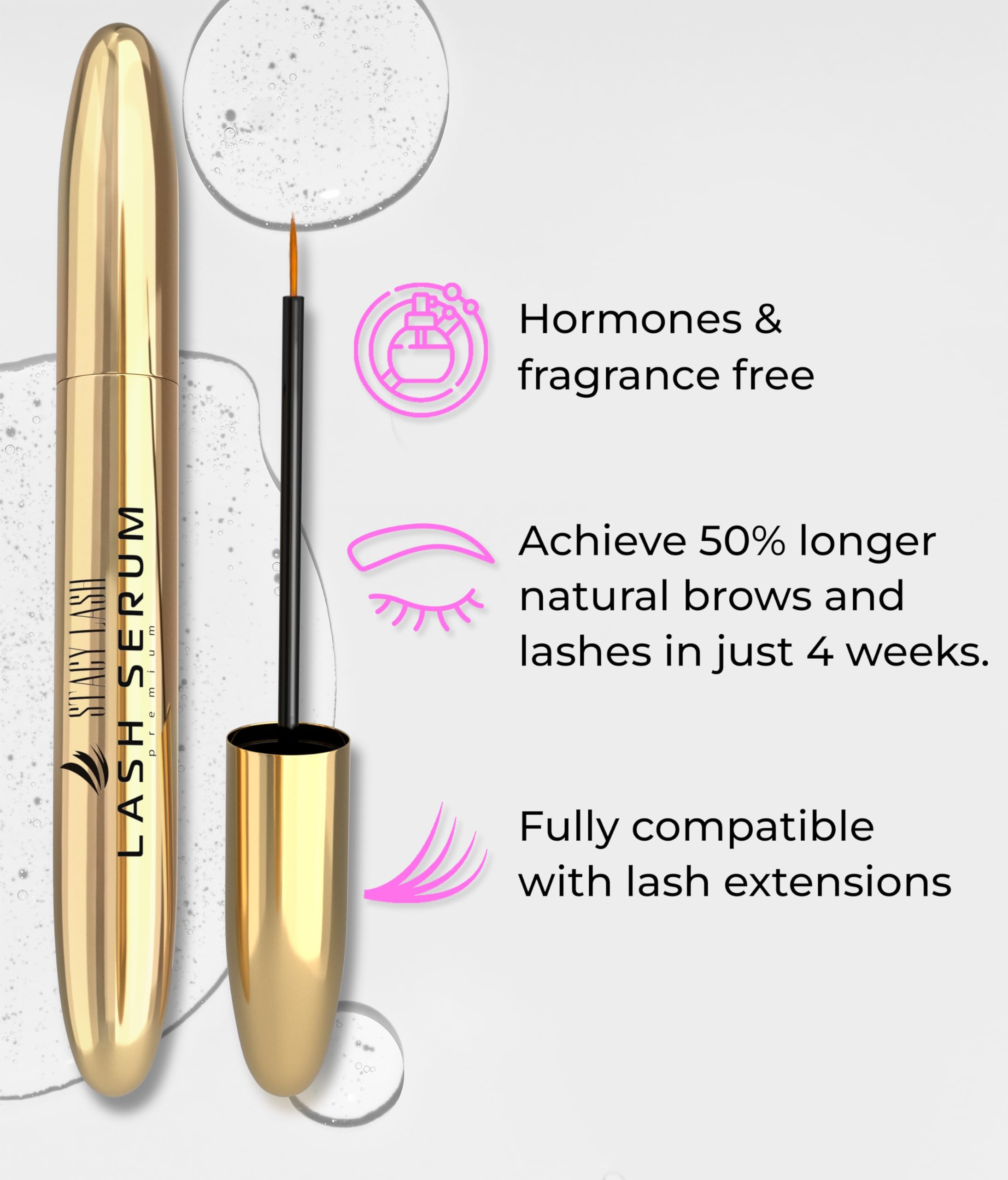 STACY LASH Shampoo & Lash Growth Serum Kit — 50ml Foaming Cleanser, Brush Bundle, 5ml Serum