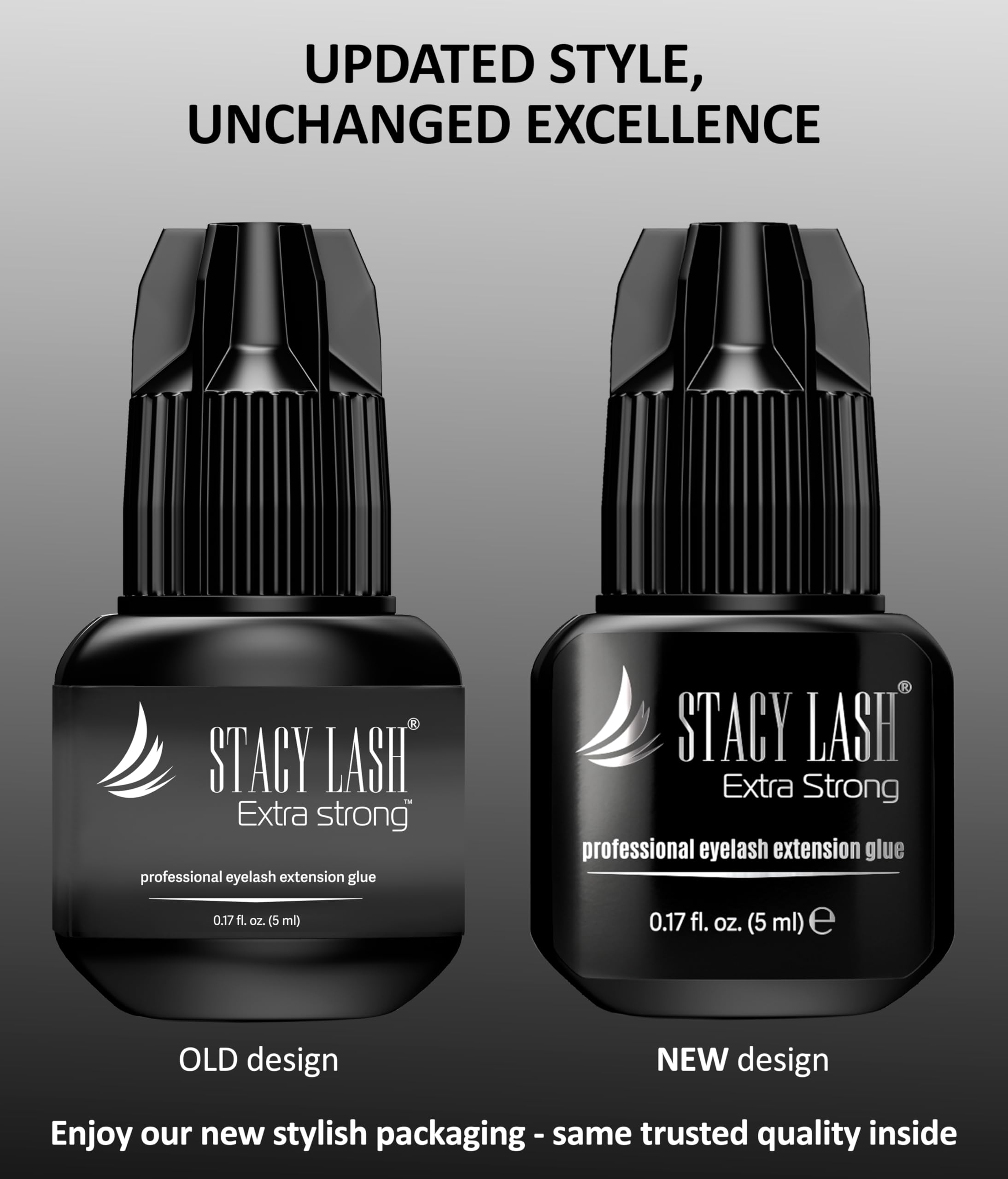 STACY LASH Extra Strong Eyelash Extension Glue — 0.17 fl oz / 5 ml, 0.5–1s Dry, 8-Week Retention, Professional Black Adhesive + Glue Ring