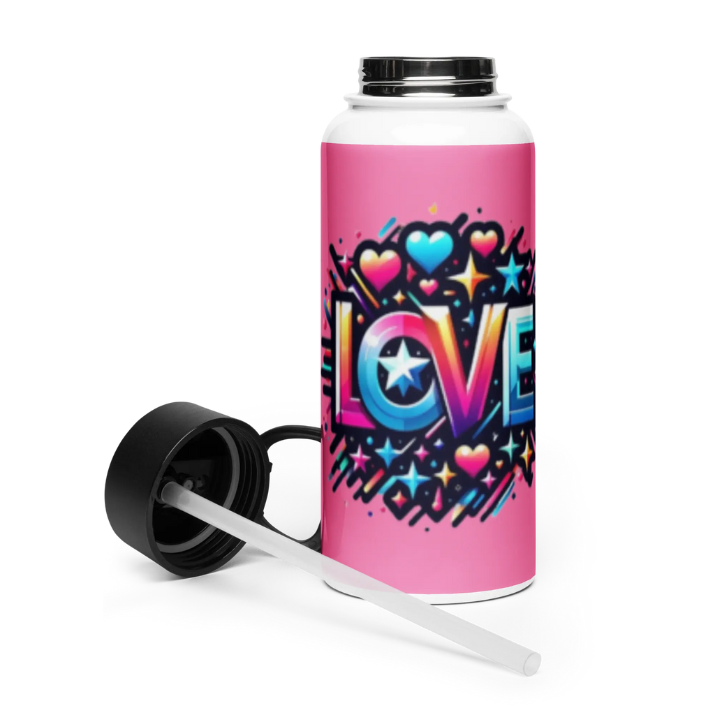 Stainless steel water bottle with a straw lid