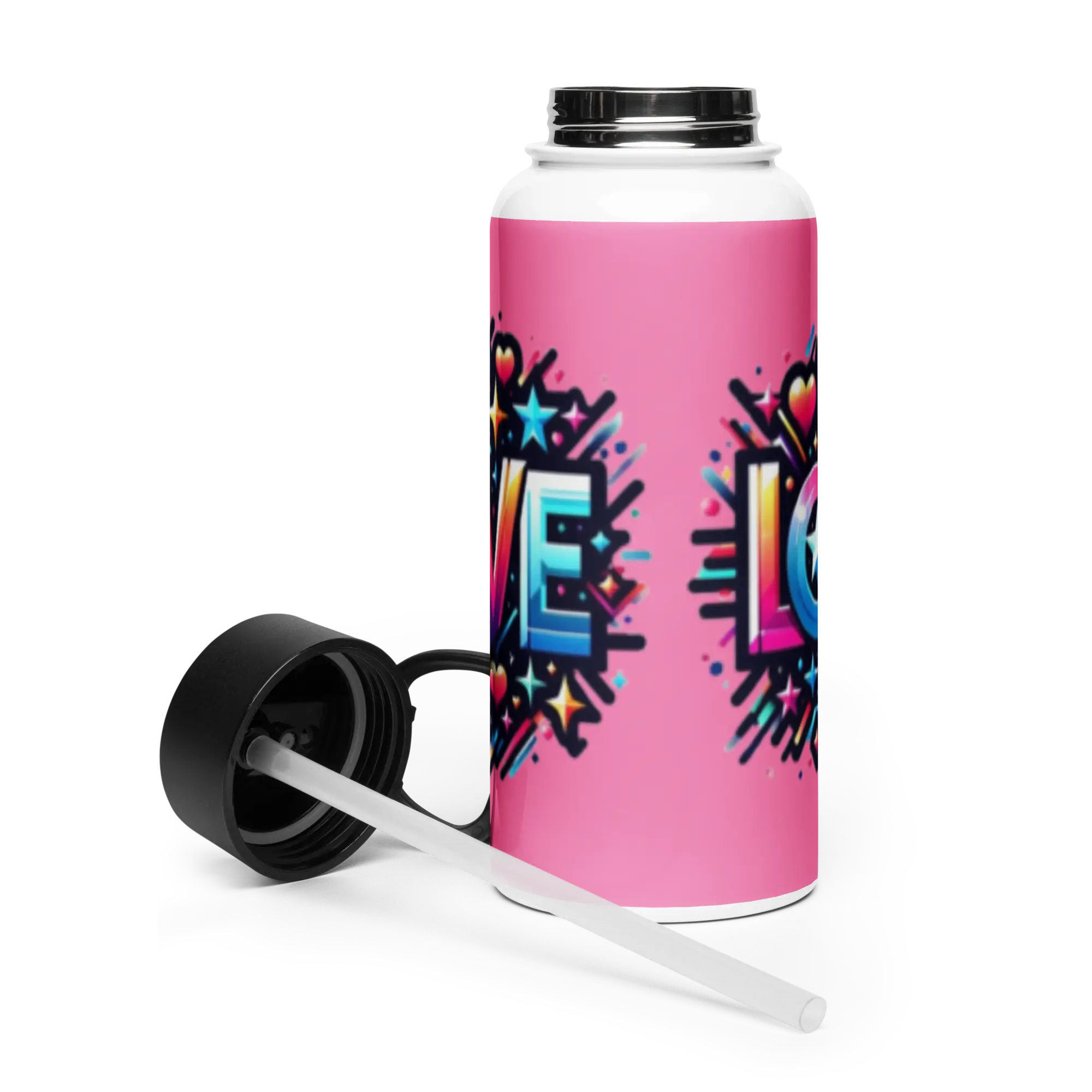 Stainless steel water bottle with a straw lid