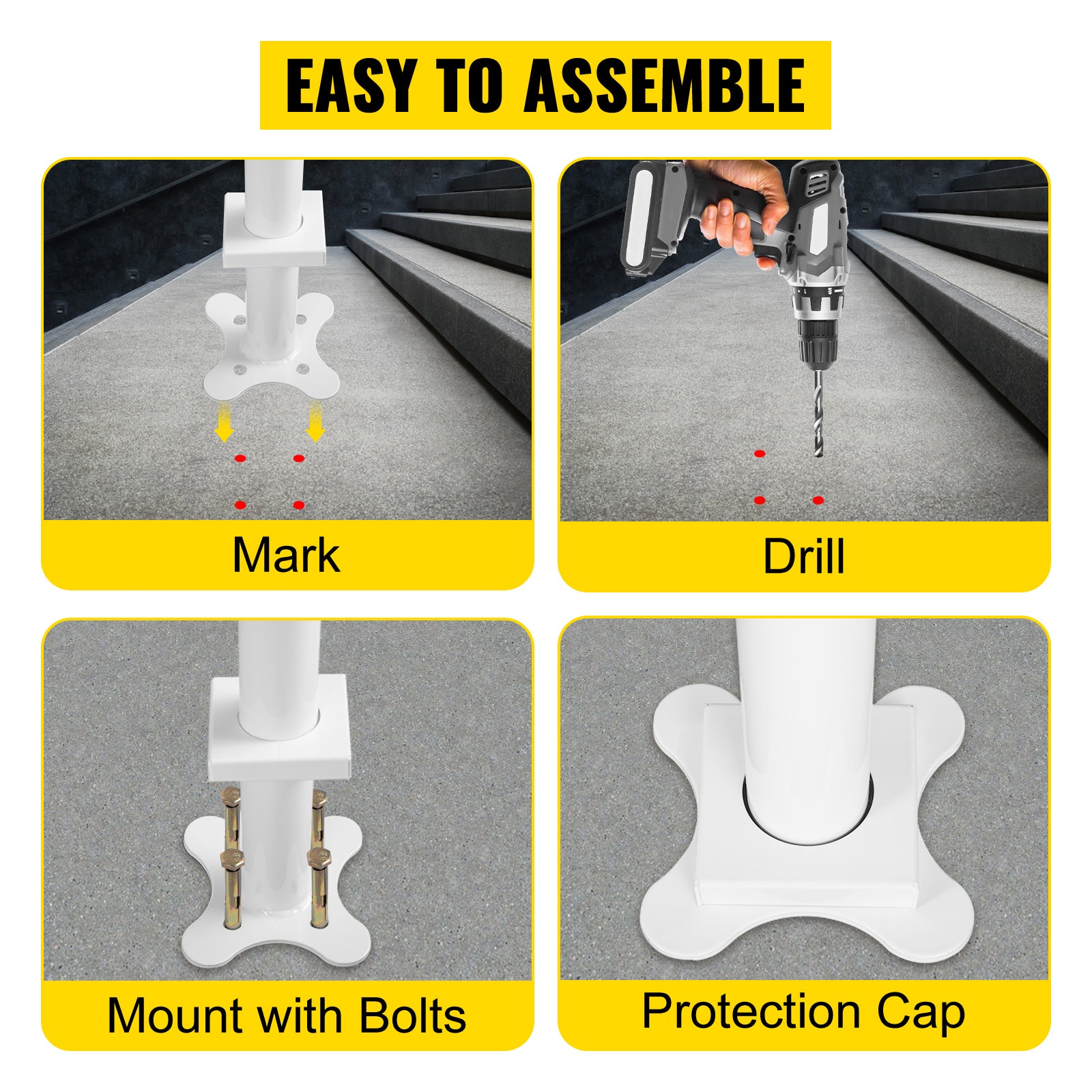 VEVOR Handrail for Outdoor Steps Aluminum Stair Handrail Fit 0-5 Steps w/ Installation Kit Building & Hardware Home Improvement