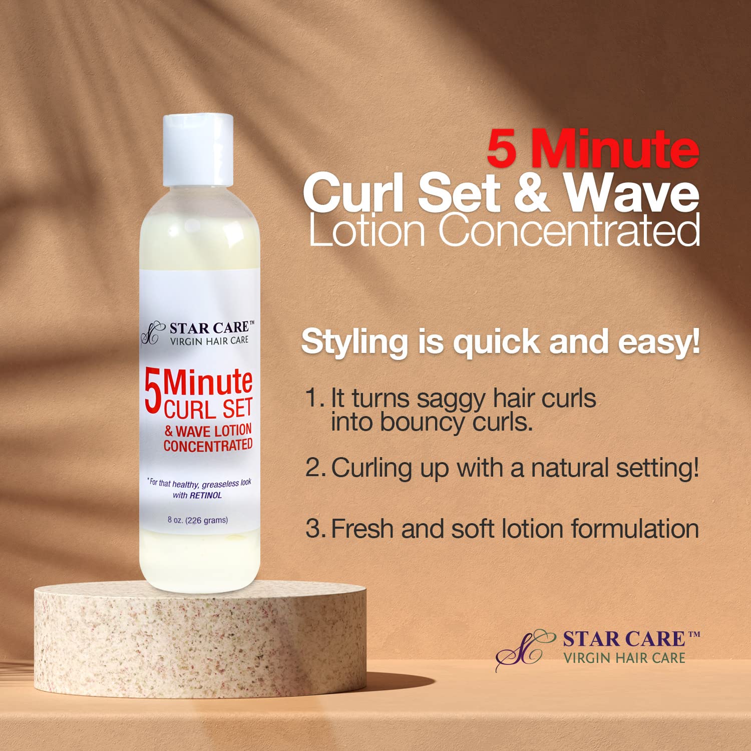 STAR CARE 5 Minute Curl Set & Wave Lotion with Retinol – Shine, Repair & Moisturize (8oz/226g) Pack of 2