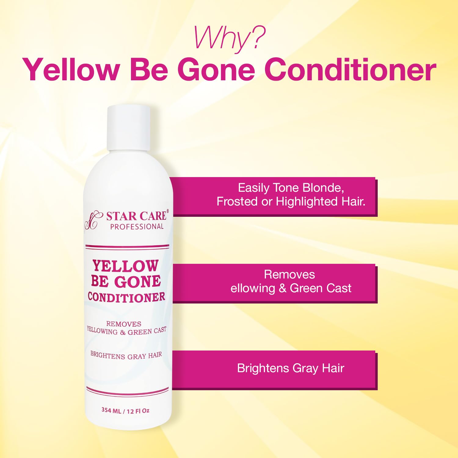 STAR CARE Yellow Be Gone Conditioner 12oz/354ml (2 Pack) – Neutralizes Brass & Strengthens Hair