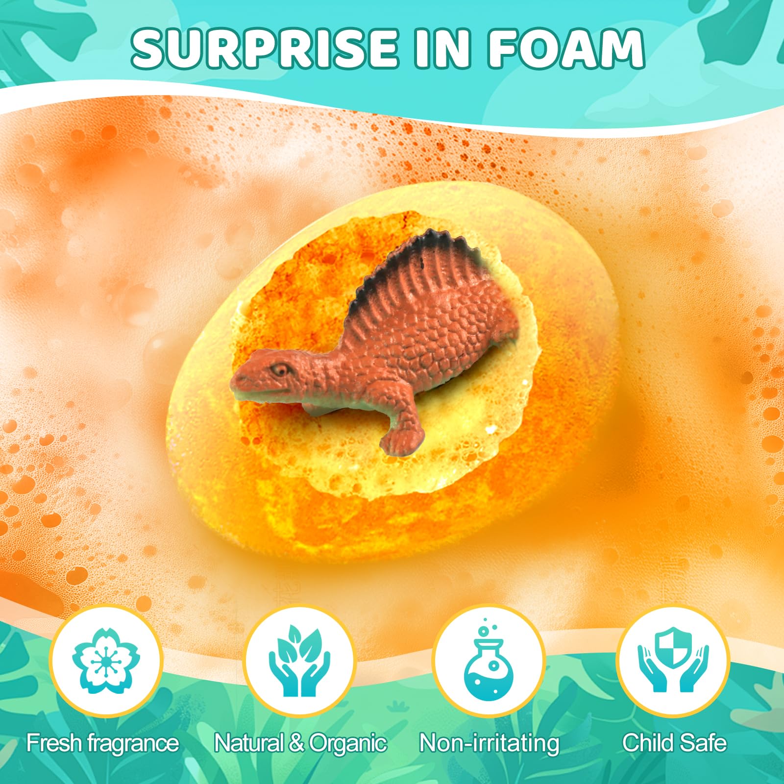STARYAR 9-Pack Dinosaur Bath Bombs with Surprise Toys – Kids Bath Fizzies & Dino Cards