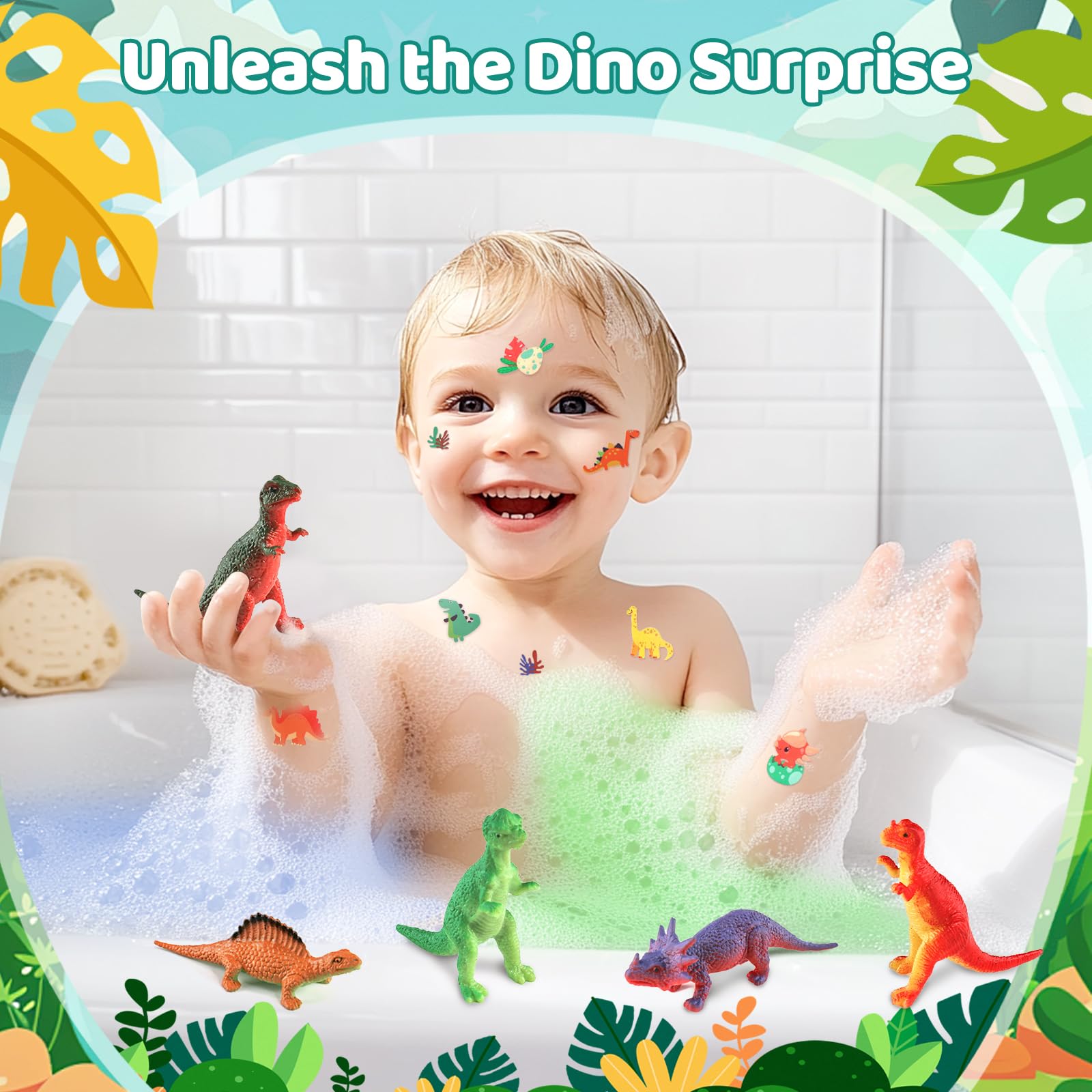 STARYAR 9-Pack Dinosaur Bath Bombs with Surprise Toys – Kids Bath Fizzies & Dino Cards