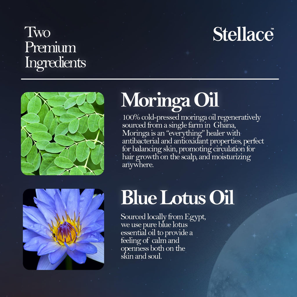 stellace Organic Egyptian Blue Lotus Moringa Oil – 60ml | Pure & Natural Therapeutic Grade for Face, Body & Hair