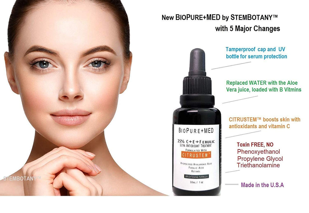 BioPureMED 25% Vitamin C CE Ferulic Serum – Tripeptide-5, Retinol & Hyaluronic Acid (2 Pack) | STEMBOTANY