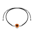 Sunflower Round  Black Woven Bracelet -  Silver