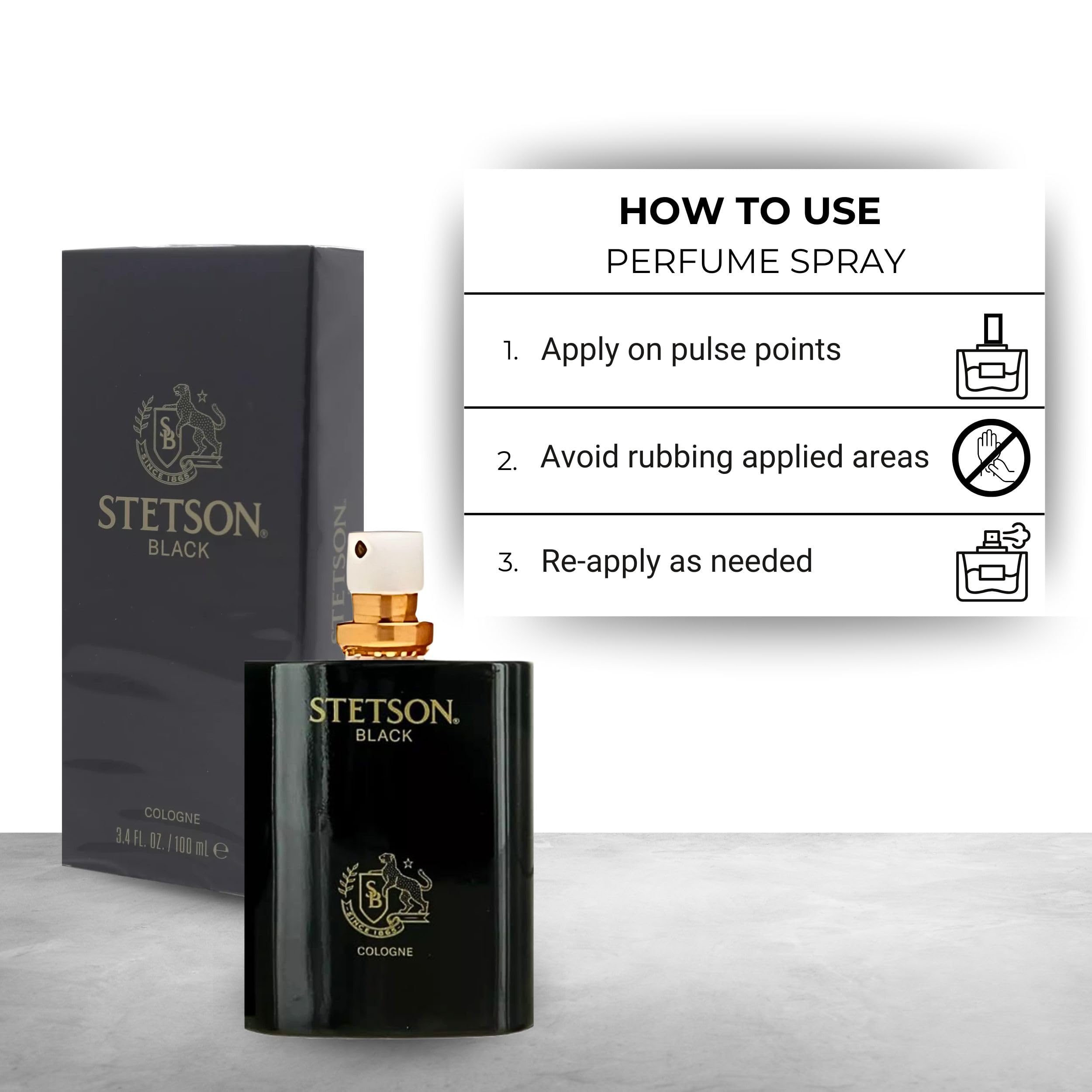 Stetson Black Cologne for Men – 3.4 oz Spray | Bold Woody, Spicy, Musky Scent