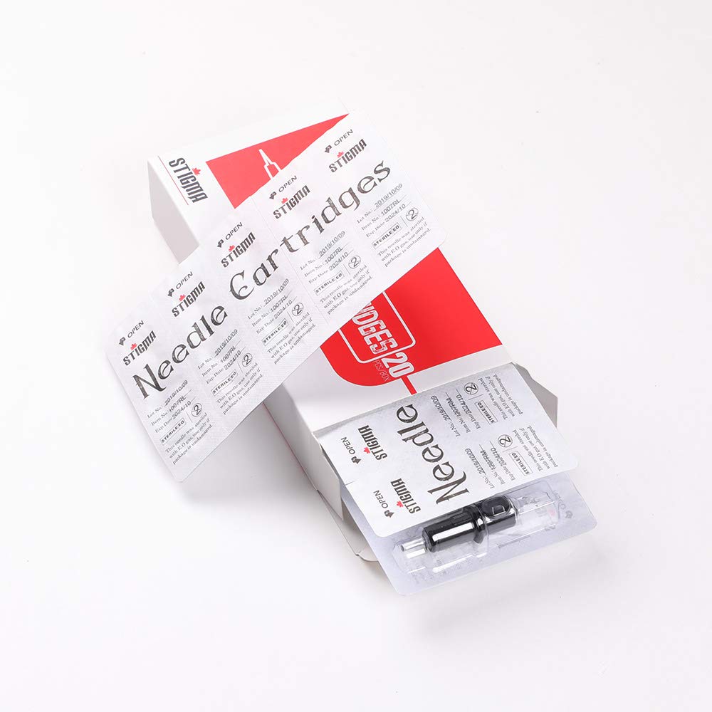 STIGMA EN05-20-1013RM Bugpin Disposable Cartridges with Membrane Safety – Curved/Round Magnum Shader, 20Pcs