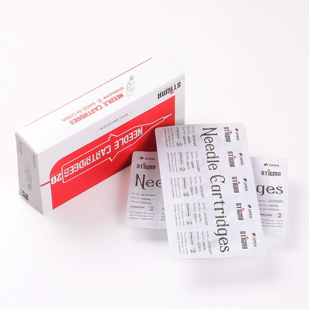 STIGMA EN05-20-1017RM Bugpin Disposable Tattoo Cartridges with Membrane Safety – Curve/Round Magnum Shader, 20-Pcs Pack