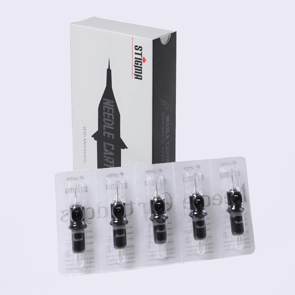 STIGMA EN05-20-1211RM: 20Pcs Disposable Needle Cartridges with Membrane Safety — Curved/Round Magnum Shader, Soft Edge