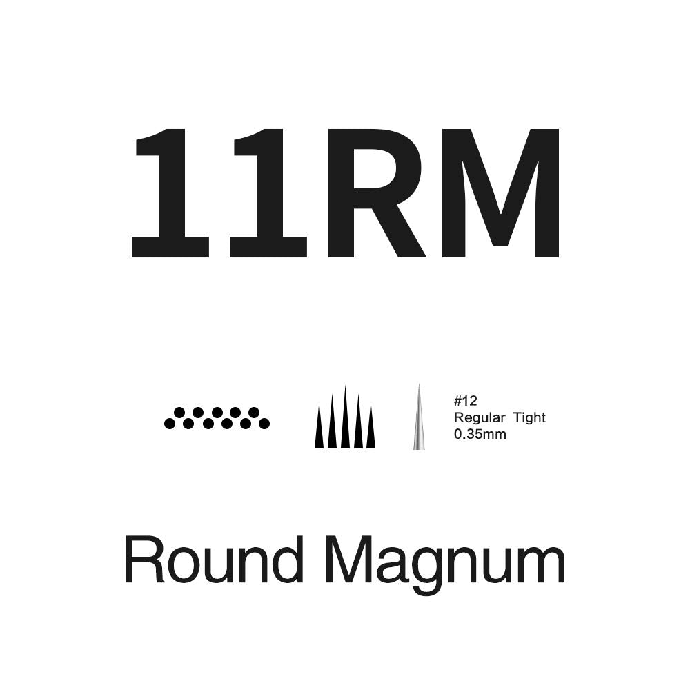 STIGMA EN05-20-1211RM: 20Pcs Disposable Needle Cartridges with Membrane Safety — Curved/Round Magnum Shader, Soft Edge