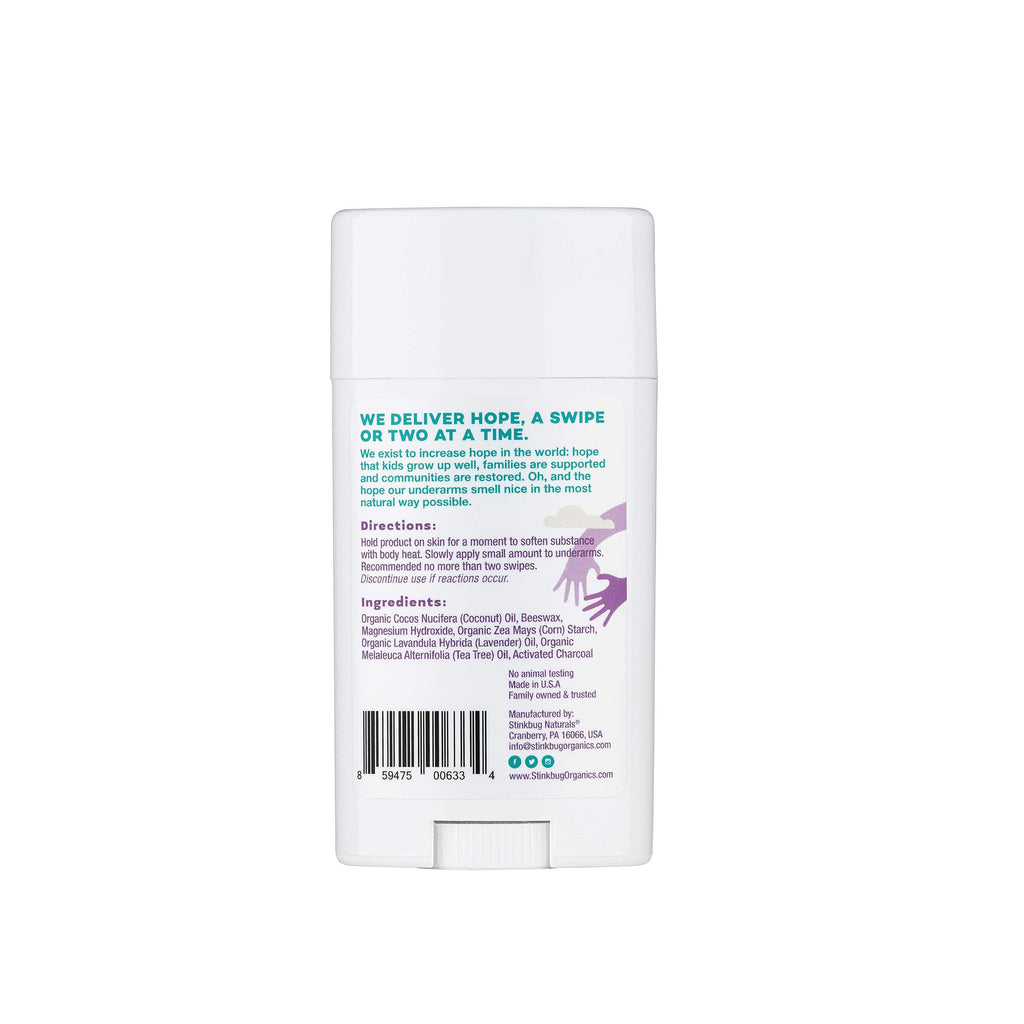 Stinkbug Naturals Lavender Deodorant Stick – Organic, Aluminum-Free, Activated Charcoal, 2.1 oz
